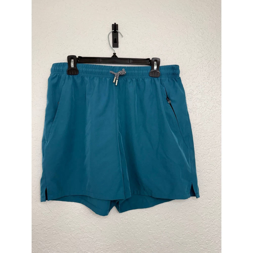 Sports Mens Teal Athletic Shorts Zipper Pockets Drawstring Size Large